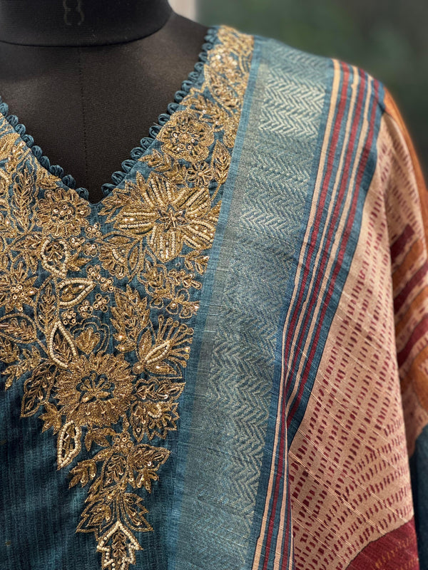 Blue Printed Dupatta Set