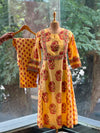 Pure Cotton Color Block Printed Kurta Set