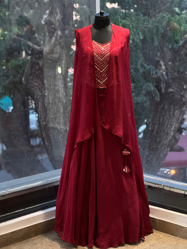 Maroon Taari Work Lehenga Set