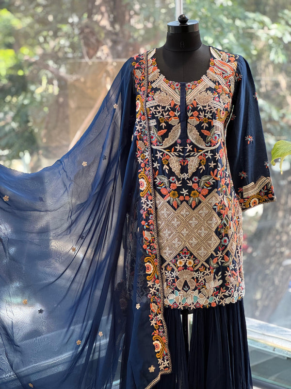 Navy Blue Sharara Set