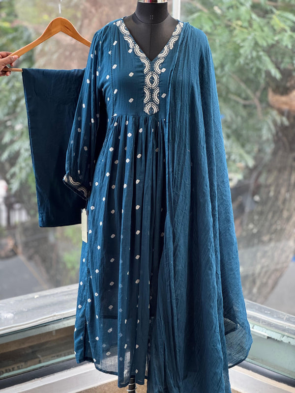 Blue Bandhej Dupatta Set