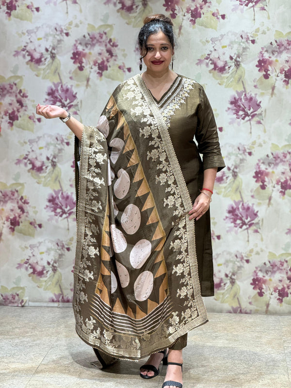 Olive Green Digital Printed Dupatta Set