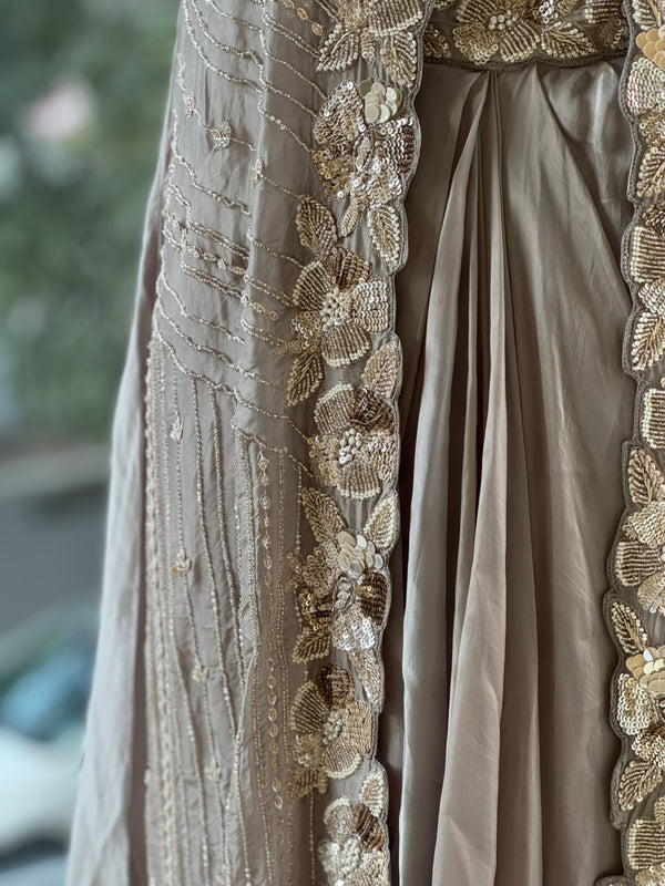 Grey Intricate Work Jacket Set