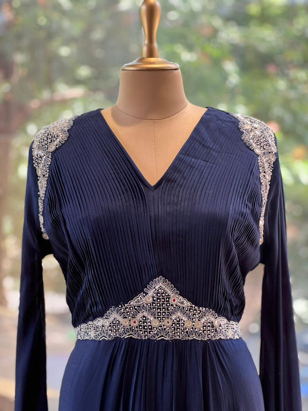 Blue Tail Sleeves Gown