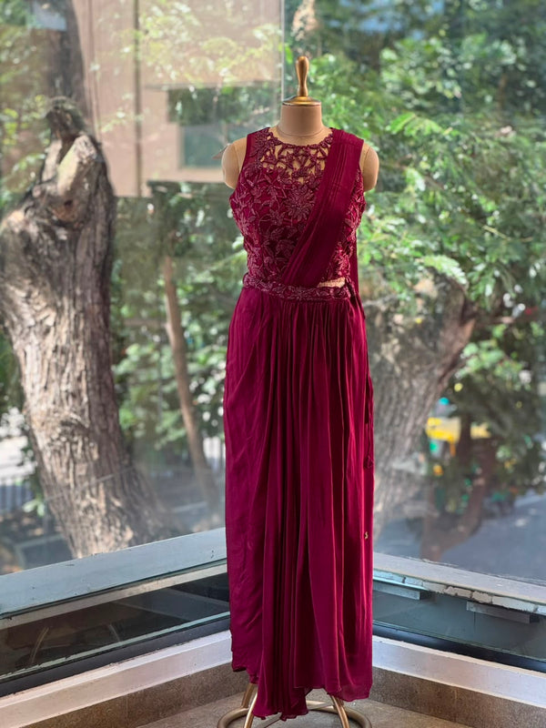 Maroon Intricate Work Drape