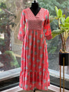 Peach V neck Leaf Print Tunic