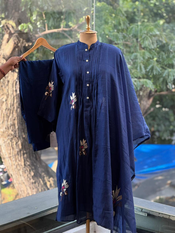 Blue Mul Chanderi Dupatta Set