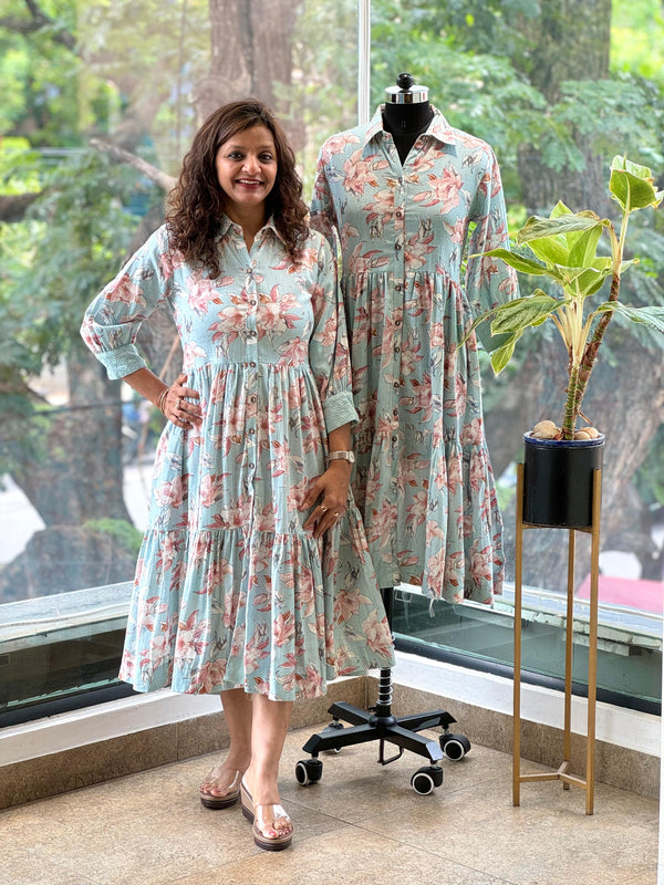 Blue Floral Collared Tunic