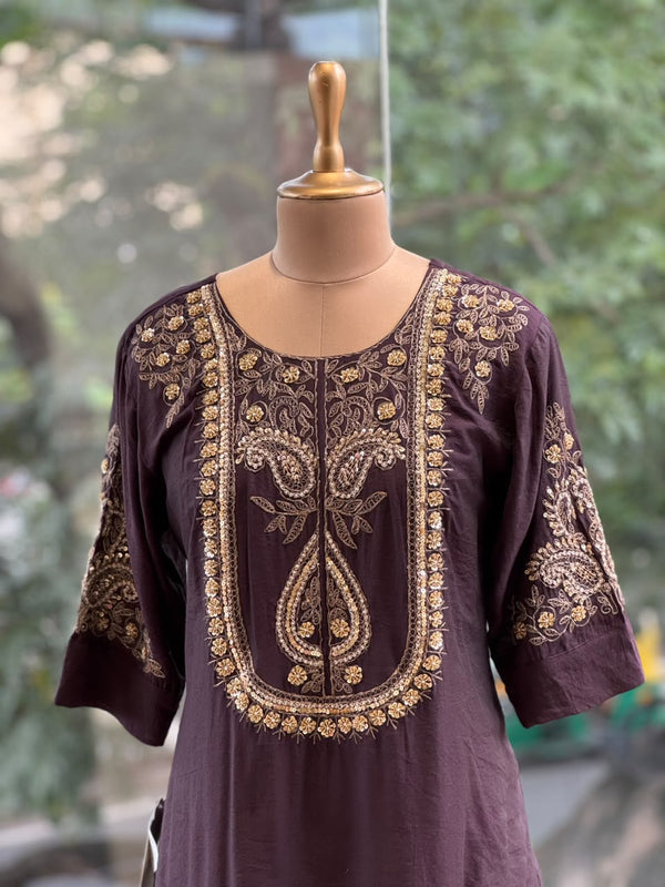 Dark Brownish Wine Dupatta Set