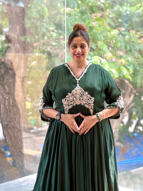 Green Intricate Work Gown