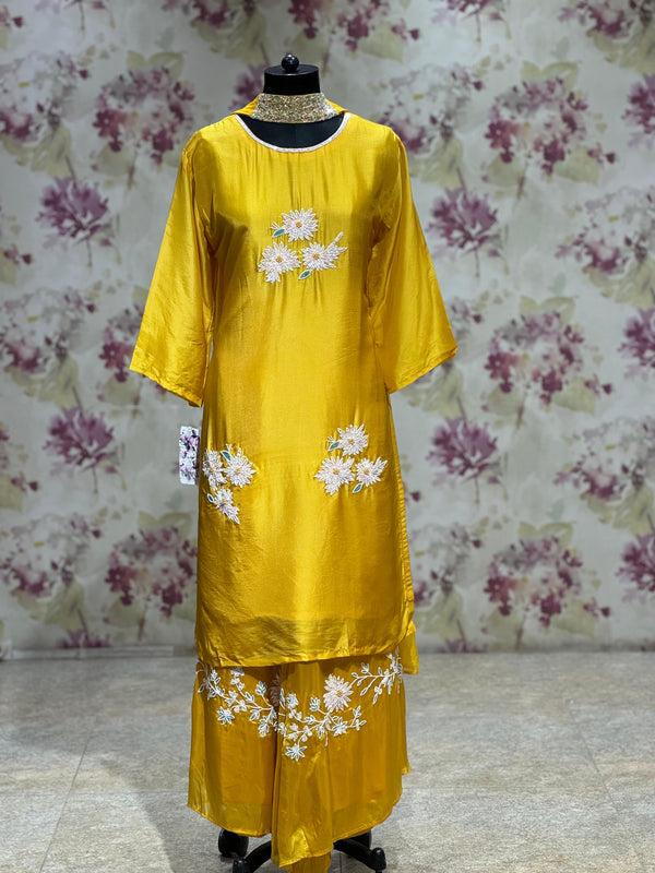 Yellow Pearl Work Dupatta Set