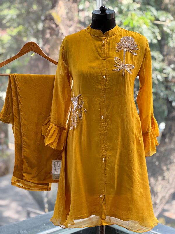 Yellow Intricate Bird Work Co Ord