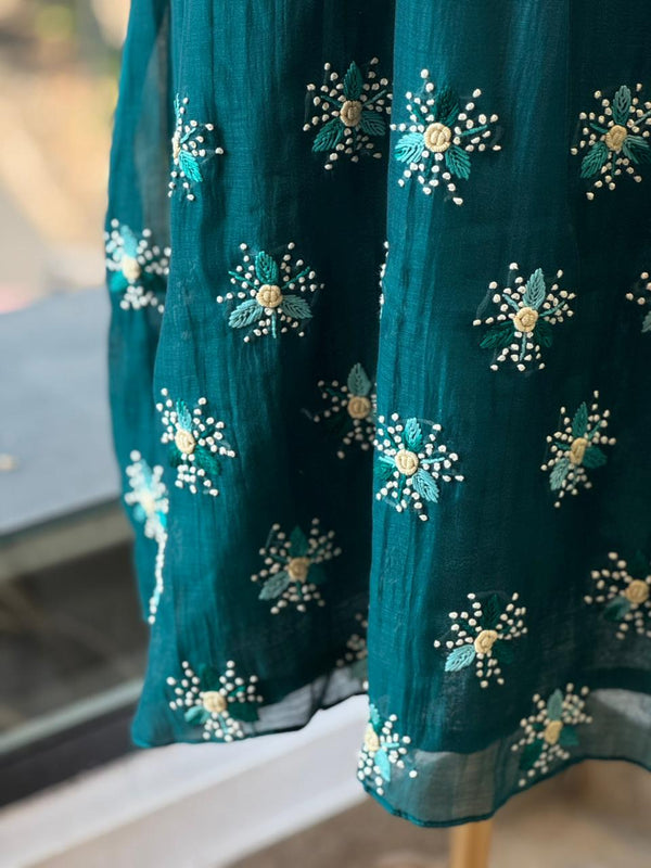 Teal Blue Mul Chanderi Suit