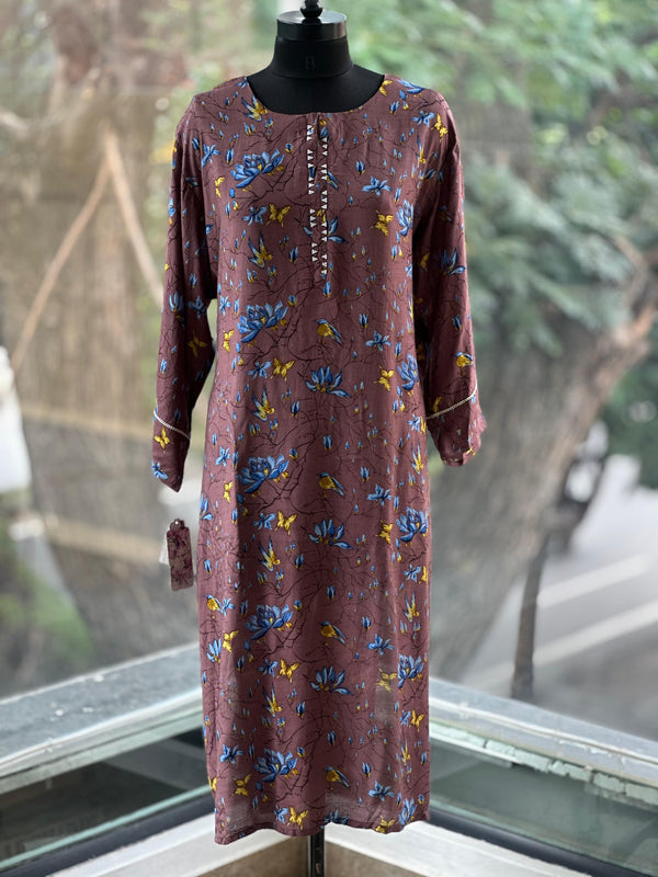 Brown Floral Print Kurta