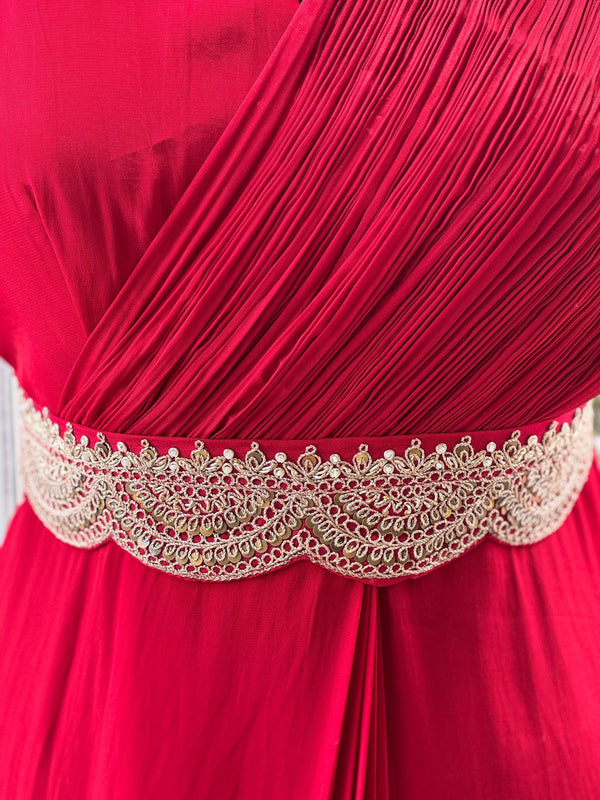 Red Bandhej Cape Set