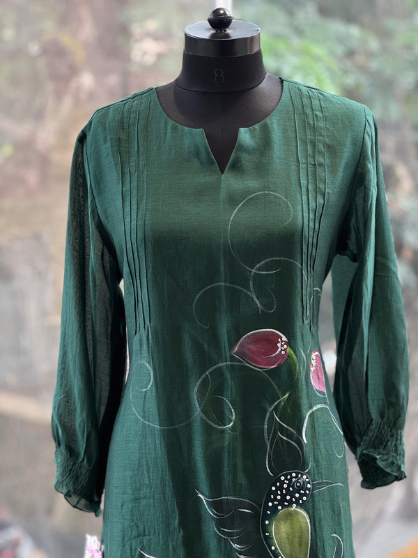 Green Painted Dupatta set