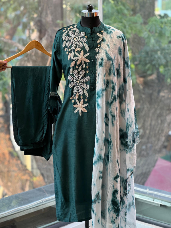 Dark Green Zardozi Work Suit Set