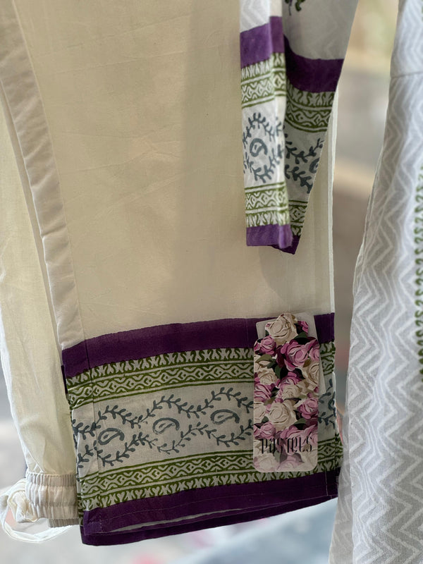 White Yolk Neck A-Line Suit Set