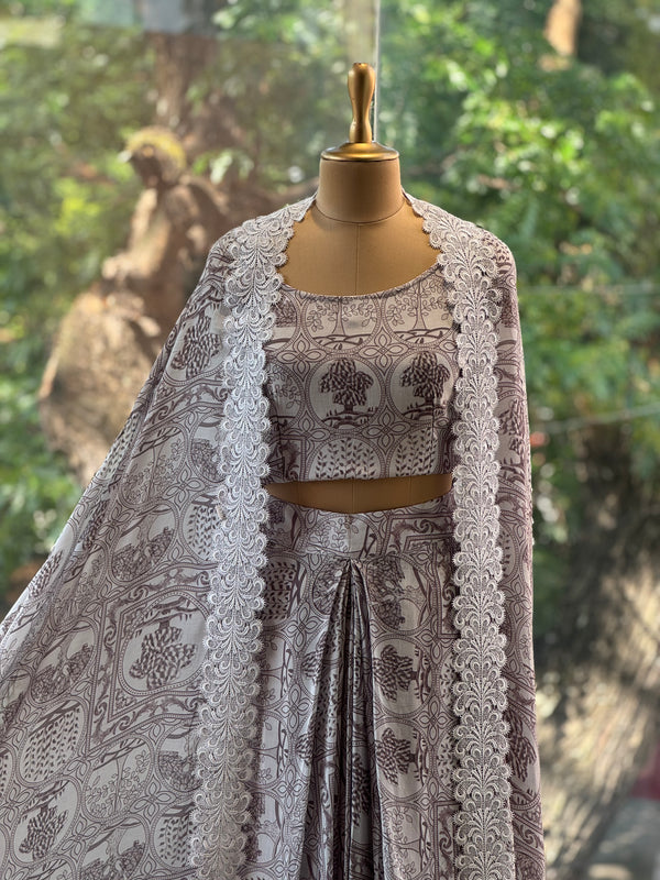 Grey Printed Skirt Set
