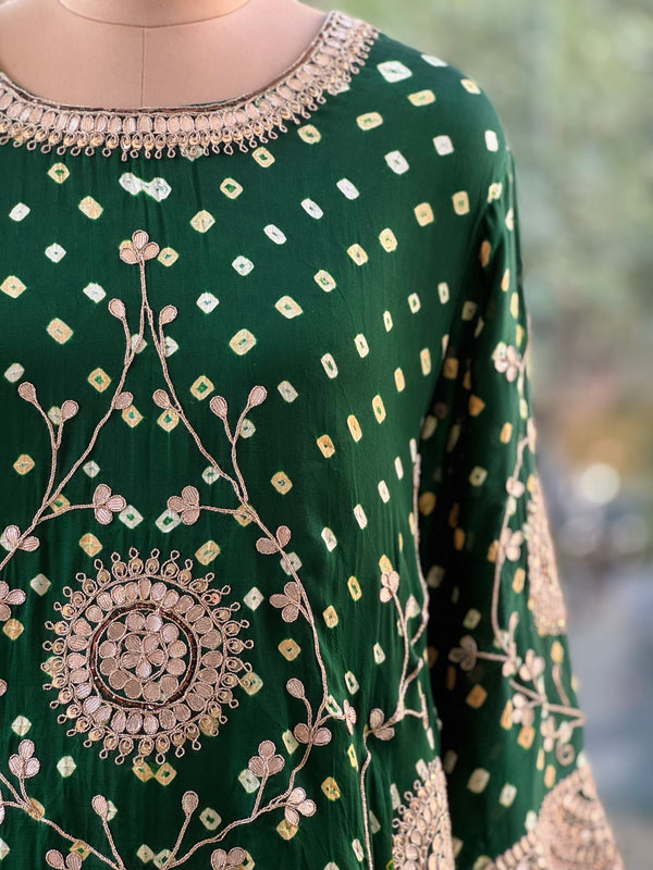 Green Bandhej Skirt Set