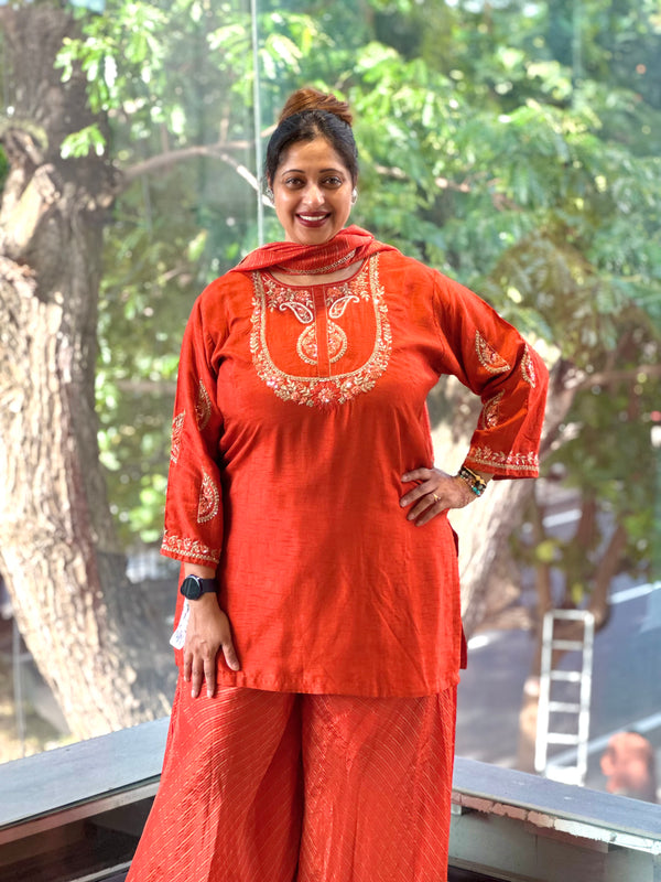 Rust Tissue Lines Palazzo Set