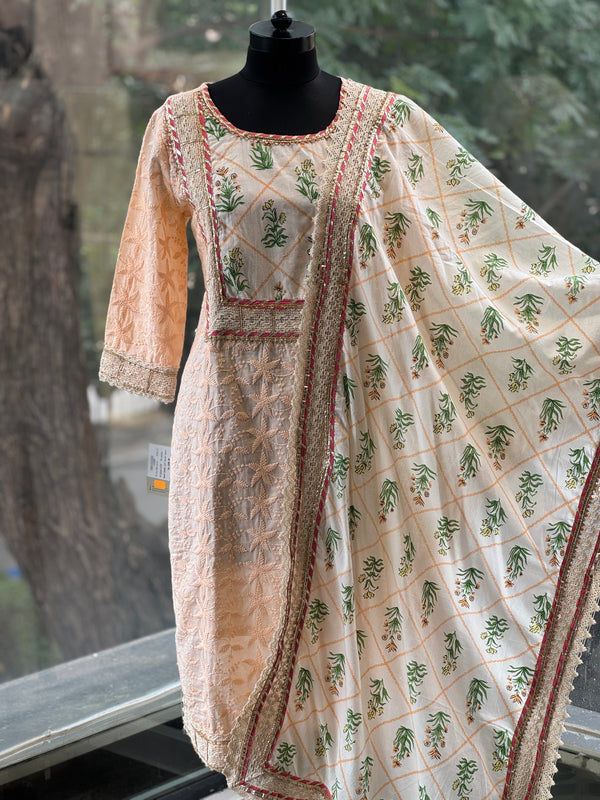 Peach Chikankari Suit