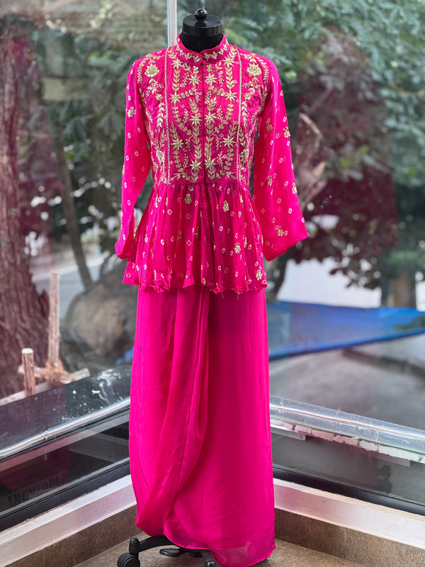 Pink Bandhej Skirt Set