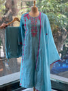 Blue Embroidered Mul Suit