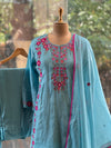 Blue Embroidered Mul Suit