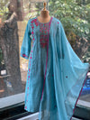 Blue Embroidered Mul Suit
