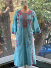 Blue Embroidered Mul Suit