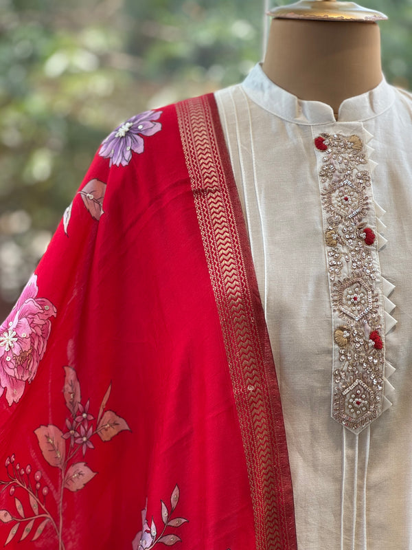Half White Madhubani Print dupatta set