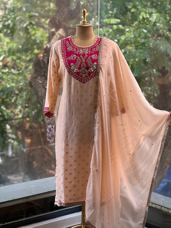 Peach Banarasi Weaving Suit
