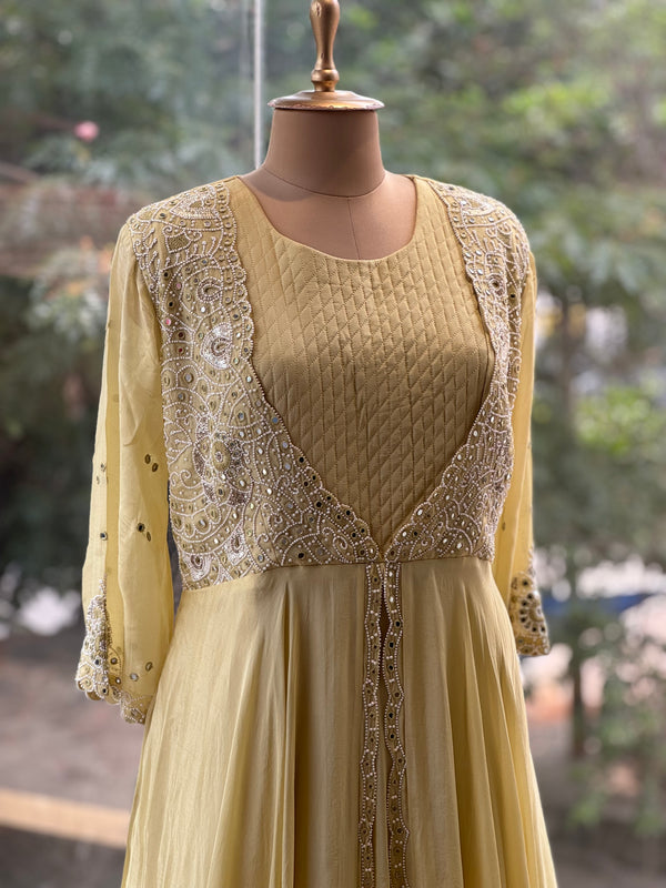 Yellow Intricate Hand Work Gown