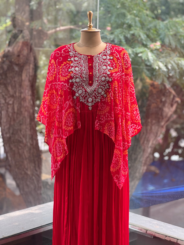 Red Bandhej Gown