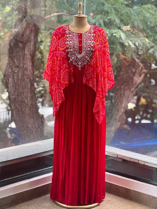 Red Bandhej Gown