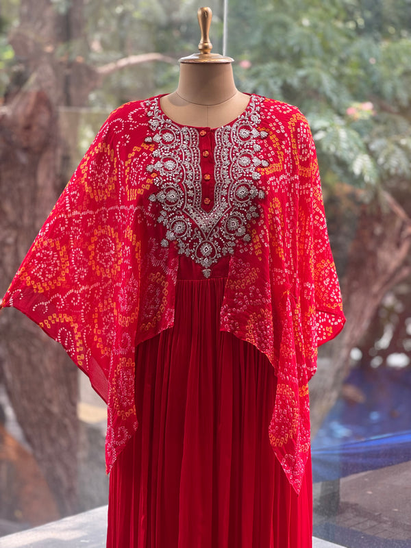 Red Bandhej Gown
