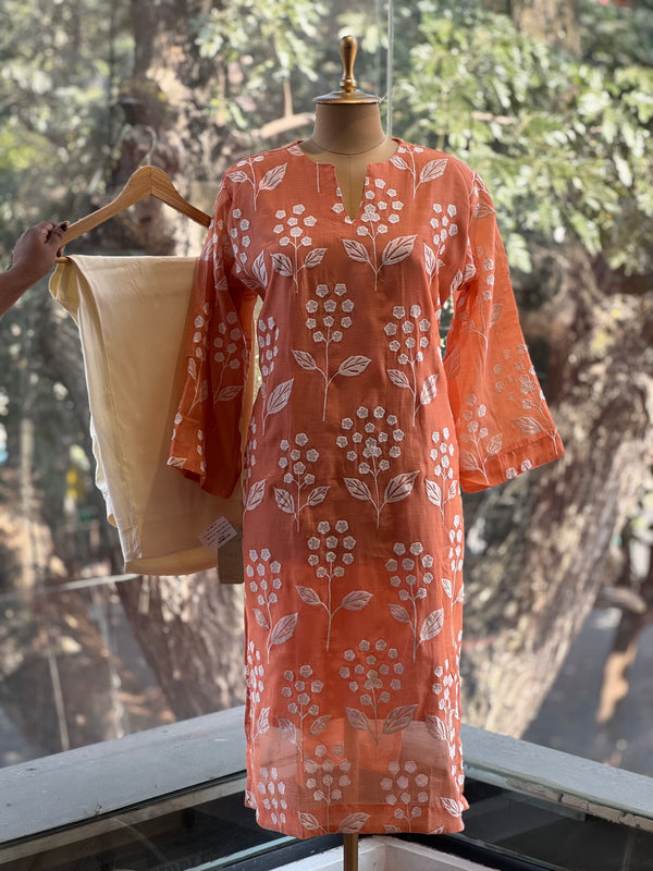 Orange Jaal Aplique Work Co Ord