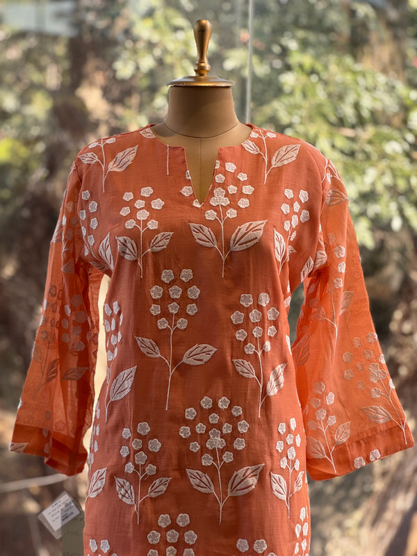 Orange Jaal Aplique Work Co Ord