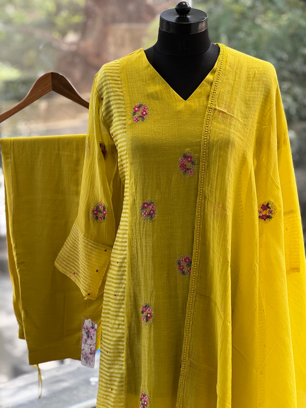 Yellow Buties embroidery Suit