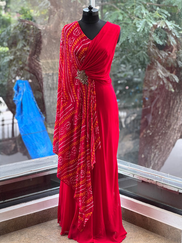 Red Bandhej Gown