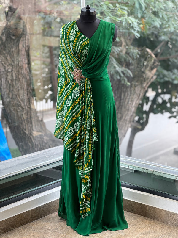 Green Bandhej Gown