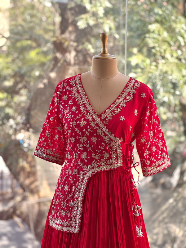 Red Bandhej Gown