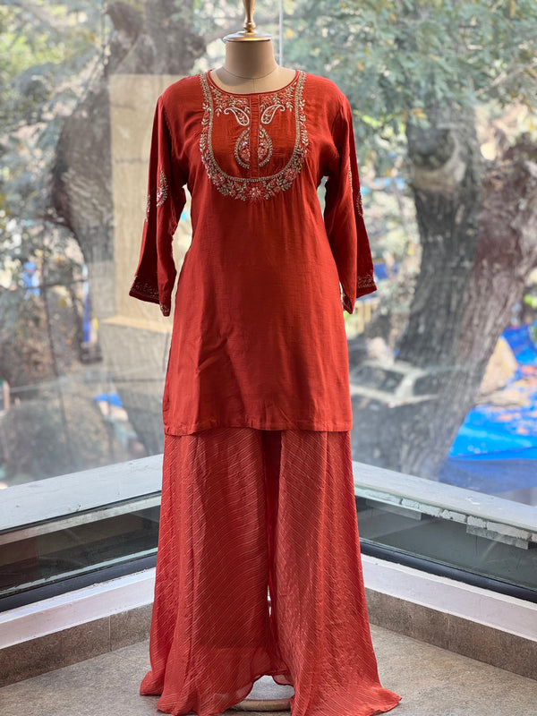 Rust Tissue Lines Palazzo Set
