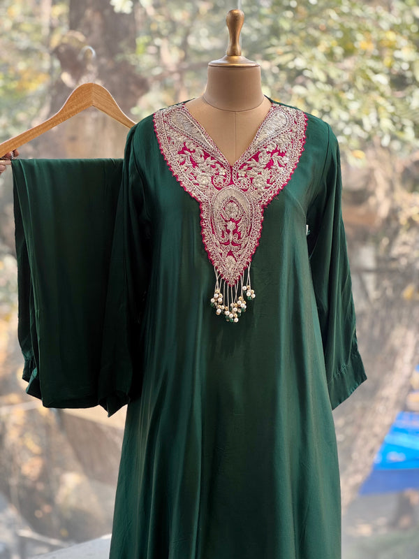 Green Crushed Dupatta Set