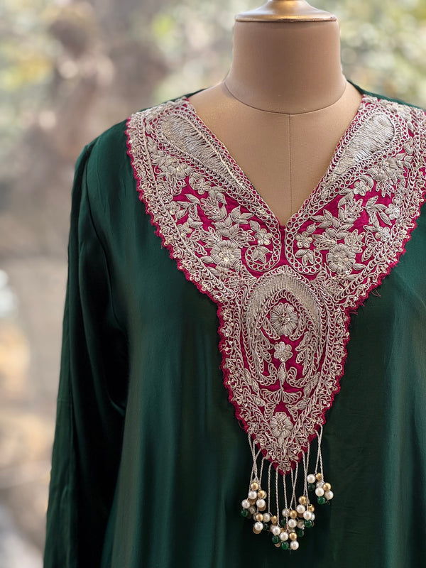 Green Crushed Dupatta Set