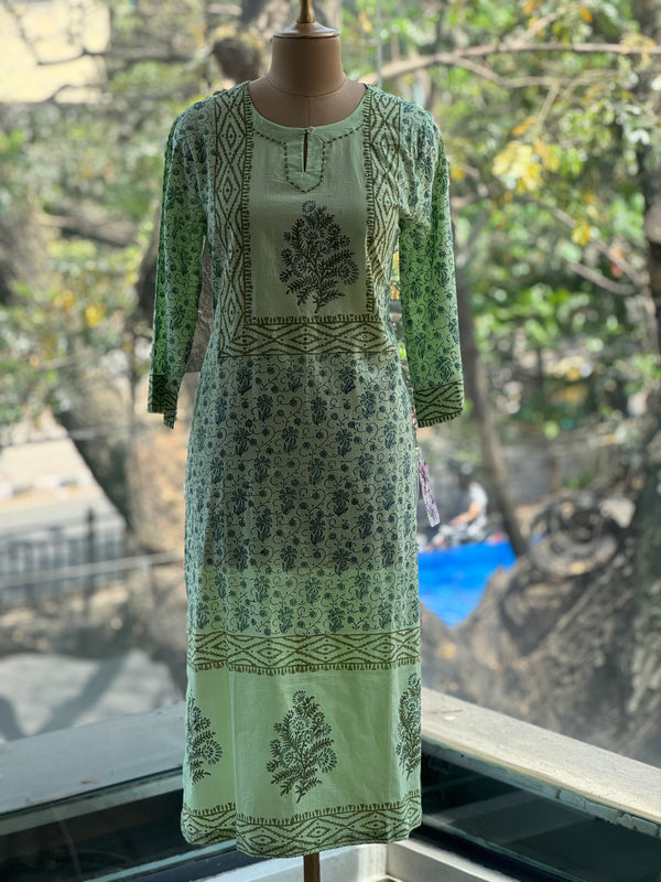 Green Block Printed Dupatta Set
