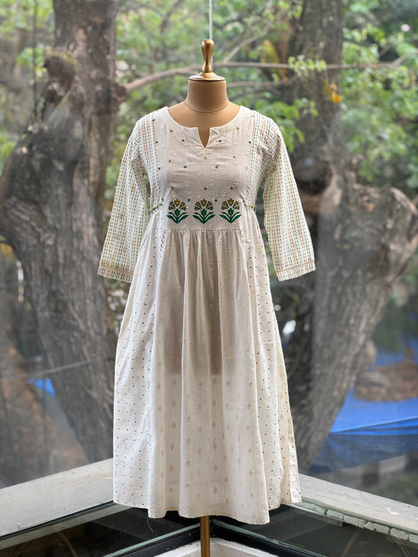 Half White Self Weaving Dress