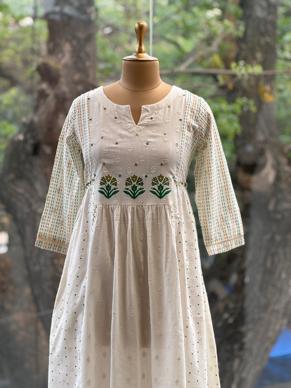 Half White Self Weaving Dress