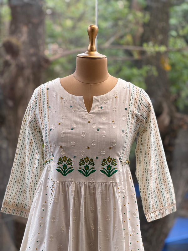 Half White Self Weaving Dress